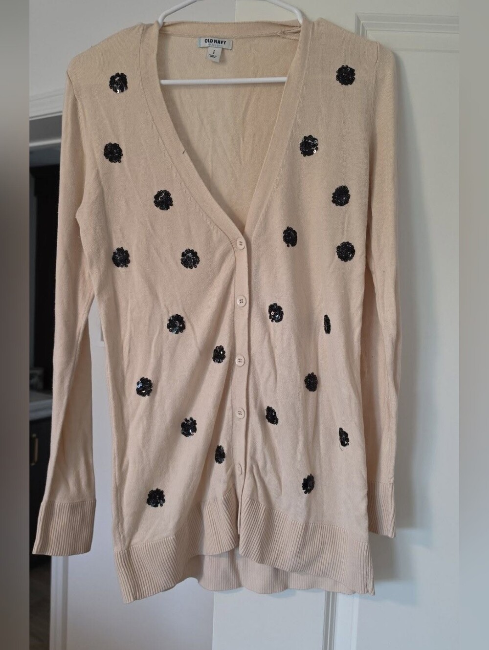 Old Navy long cardigan sparkle emblem spot
